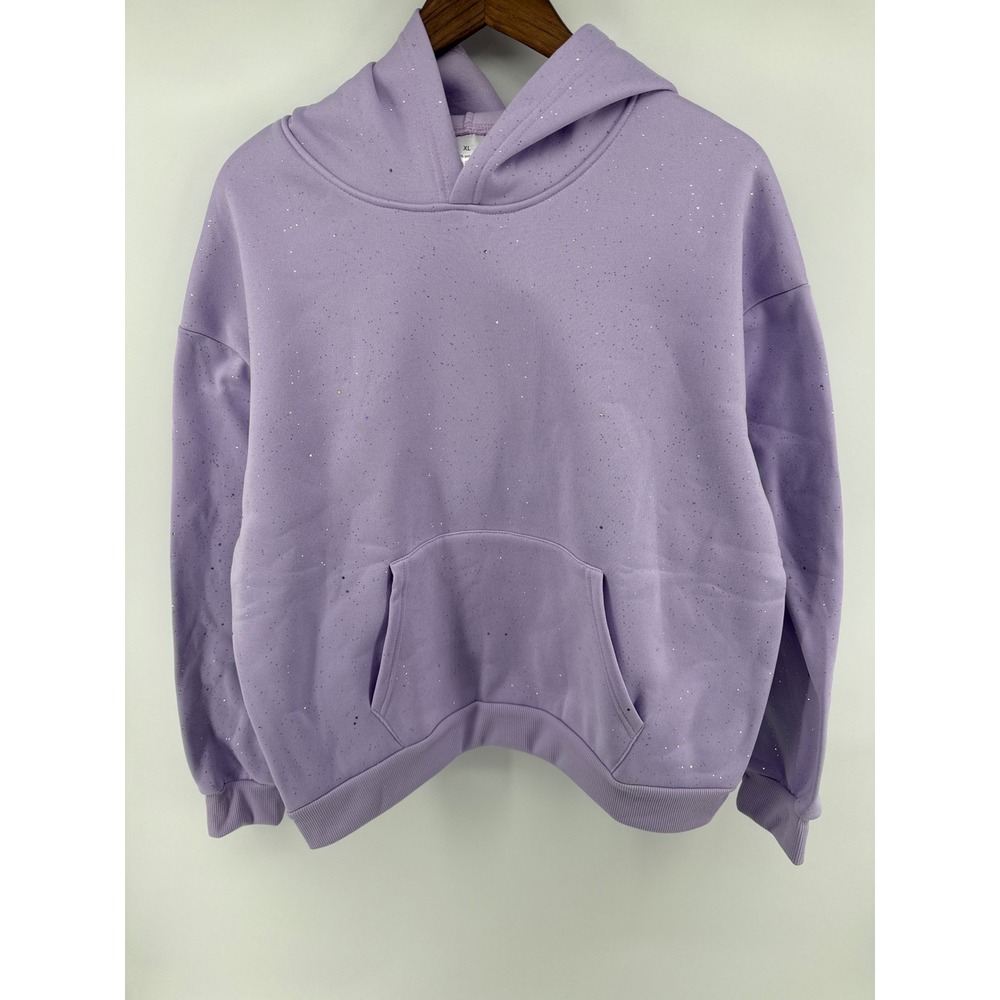 Kids Girls Glitter Sparkle Hoodie Sweatshirt Lavender Pullover Pocket XL